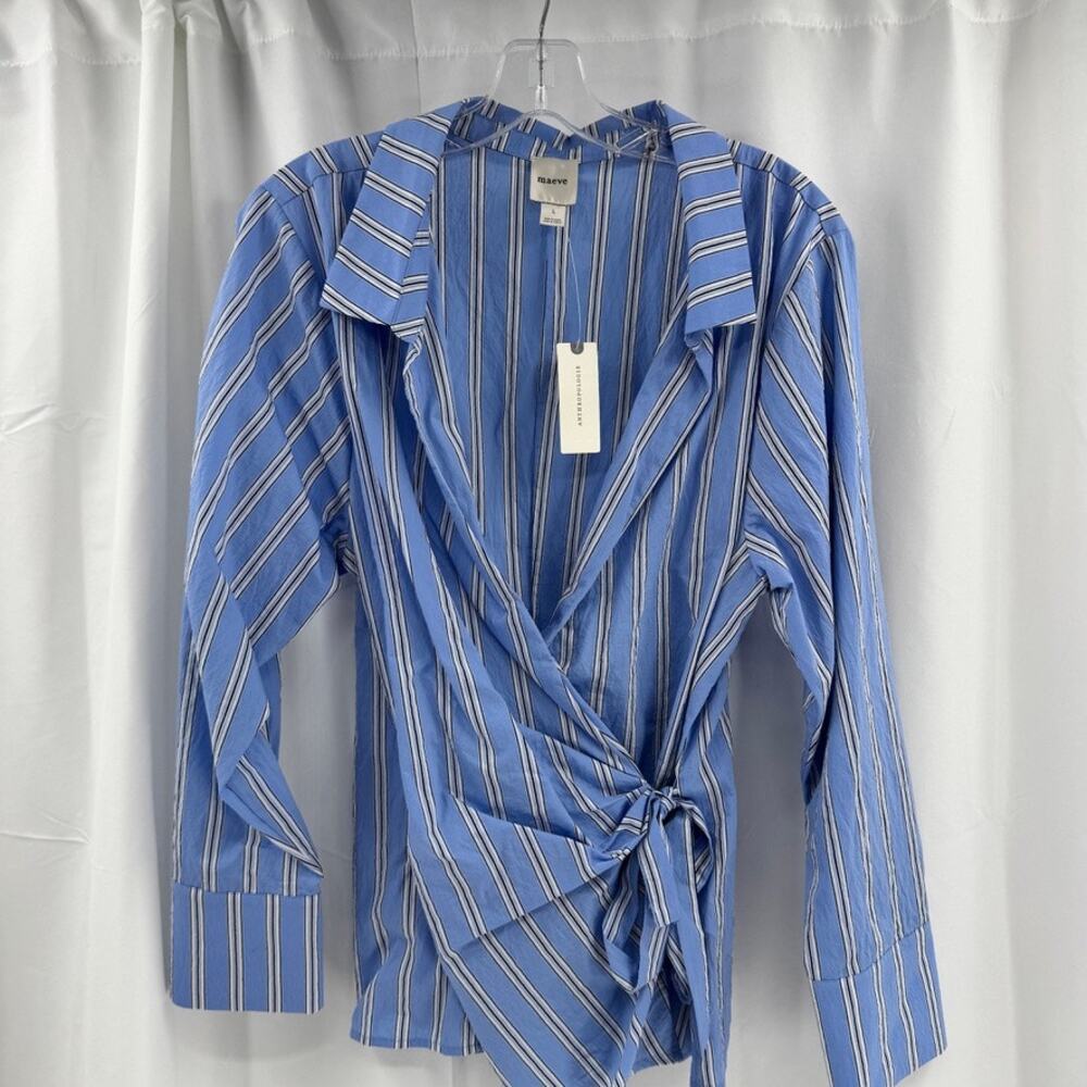 Maeve Stripe LS Wrap Top Blue Long Sleeve Sz L